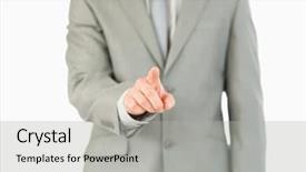  Presentation with futuristic - Theme enhanced with activate - businessman's finger activating futuristic touchscreen background and a light gray colored foreground
