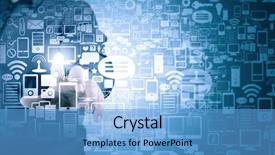  Presentation with virtual - Presentation design consisting of activate - close up of businessman pressing background and a teal colored foreground