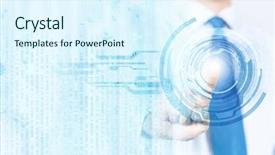  Presentation with virtual - Cool new slide set with activate - close up of businessman pressing backdrop and a sky blue colored foreground