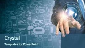  Presentation with touch screen virtual reality - PPT theme enhanced with activate - close up of businessman pressing background and a ocean colored foreground