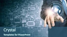  Presentation with virtual - Beautiful PPT layouts featuring activate - close up of businessman pressing backdrop and a ocean colored foreground