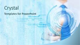  Presentation with virtual - Cool new slide set with activate - close up of businessman pressing backdrop and a cool aqua colored foreground