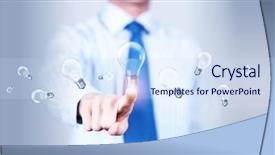  Presentation with hand touching finger digital - Colorful presentation enhanced with activate - close up of businessman touching backdrop and a sky blue colored foreground