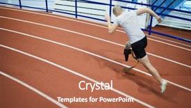  Presentation with amputation prosthesis - PPT theme featuring amputation prosthesis - active paralympic runner with handicapped background and a red colored foreground