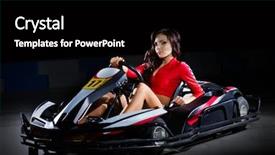  Presentation with racing - PPT layouts with girl racer with kart isolated background and a black colored foreground