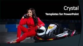  Presentation with racing - Audience pleasing PPT layouts consisting of girl racer with kart isolated backdrop and a black colored foreground