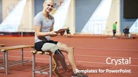  Presentation with amputation prosthesis - Audience pleasing theme consisting of amputation prosthesis - sports games competitor with touchpad backdrop and a coral colored foreground