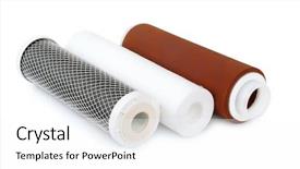  Presentation with filter - PPT theme featuring cartouche - three water filter cartridges isolated background and a white colored foreground