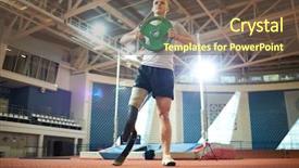  Presentation with holding hands old young - Slides featuring disable sportsman holding metallic disc background and a tawny brown colored foreground