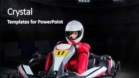  Presentation with driver - PPT theme with armored vehicle - young girl karting driver background and a black colored foreground