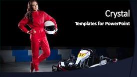  Presentation with race car - Colorful presentation enhanced with young girl karting racer isolated backdrop and a black colored foreground