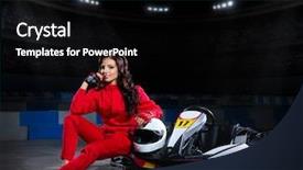  Presentation with racing - Colorful PPT theme enhanced with young girl racer with kart backdrop and a black colored foreground