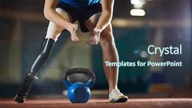  Presentation with athlete - Audience pleasing PPT theme consisting of amputation prosthesis - young paralympic athlete leaning backdrop and a ocean colored foreground