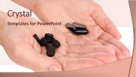  Presentation with carbon - Slides with preformance - activated carbon in hands isolated background and a lemonade colored foreground