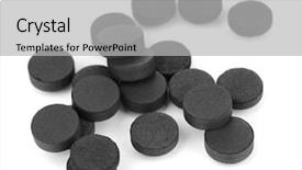  Presentation with carbon - Beautiful PPT theme featuring preformance - activated carbon in tablets isolated backdrop and a light gray colored foreground