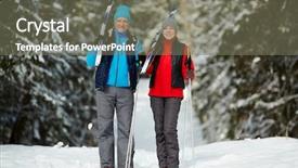  Presentation with winter forest - Presentation theme consisting of active aged spouses in sportswear background and a gray colored foreground