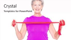  Presentation with sporty - Beautiful presentation design featuring active and sporty senior woman in front of white background backdrop and a sky blue colored foreground