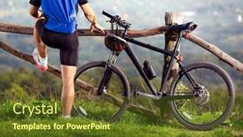  Presentation with hill - Audience pleasing PPT theme consisting of active-bicyclist-taking-a-break backdrop and a tawny brown colored foreground