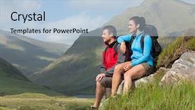  Presentation with hiking - Slide set consisting of active breaks - couple taking a break background and a light blue colored foreground