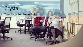  Presentation with fun work - Cool new presentation design with active breaks - multiethnics startup business team backdrop and a  colored foreground