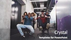  Presentation with fun work - Amazing presentation having active breaks - multiethnics startup business team backdrop and a  colored foreground