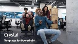  Presentation with fun work - Audience pleasing slide set consisting of active breaks - multiethnics startup business team backdrop and a  colored foreground