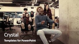  Presentation with fun work - Cool new PPT theme with active breaks - multiethnics startup business team backdrop and a wine colored foreground