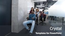  Presentation with fun work - Cool new slide set with active breaks - multiethnics startup business team backdrop and a  colored foreground