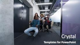  Presentation with fun work - Presentation consisting of active breaks - multiethnics startup business team background and a tawny brown colored foreground