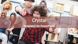  Presentation with fun work - Audience pleasing PPT theme consisting of active breaks - multiethnics startup business team backdrop and a coral colored foreground