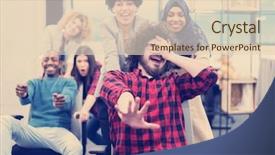  Presentation with fun work - Slides featuring active breaks - multiethnics startup business team background and a lemonade colored foreground