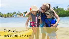  Presentation with vacation - PPT theme featuring active cells - family taking selfie with smartphone background and a yellow colored foreground