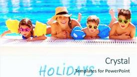  Presentation with family children - Beautiful slide deck featuring active cheerful family spending summer backdrop and a cool aqua colored foreground