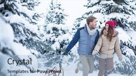  Presentation with winter forest - PPT theme featuring active couple at a winter background and a  colored foreground