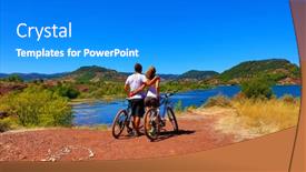  Presentation with biking - PPT theme with active-couple-biking-lake background and a cobalt blue colored foreground