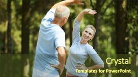  Presentation with active seniors senior couple - Beautiful slides featuring active couple doing side-bend backdrop and a tawny brown colored foreground
