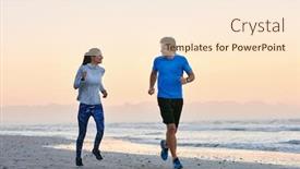  Presentation with cardio - Audience pleasing slide set consisting of active couple friends running along ocean smiling talking happy cardio exercise healthy lifestyle backdrop and a cream colored foreground