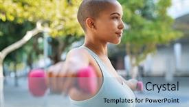  Presentation with weight - PPT theme enhanced with active curvy woman using dumbbells background and a light blue colored foreground