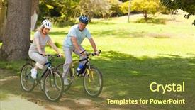  Presentation with biking - Presentation featuring retired couple mountain biking outside background and a tawny brown colored foreground