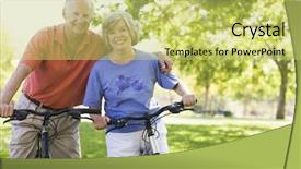  Presentation with retirement - Audience pleasing PPT theme consisting of female retirement - senior couple on cycle ride backdrop and a yellow colored foreground