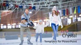  Presentation with ice rink - Presentation having active family at ice rink background and a light blue colored foreground