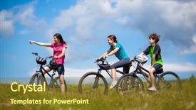  Presentation with biking - Audience pleasing slide set consisting of active family biking backdrop and a tawny brown colored foreground