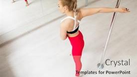  Presentation with pole - Amazing presentation theme having active fit woman standing by pole while practicing poledancing in modern studio backdrop and a light gray colored foreground