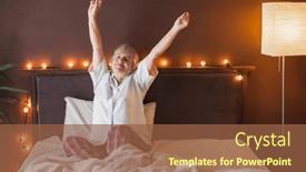  Presentation with optimistic - Presentation design having active-happy-mature-female-wake background and a tawny brown colored foreground