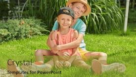  Presentation with happy holidays - Slide deck enhanced with active-kids-two-happy-children background and a gold colored foreground