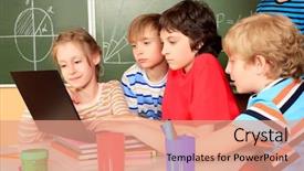  Presentation with children education - Audience pleasing presentation design consisting of active learning - school children studying at school backdrop and a coral colored foreground
