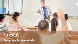  Presentation with class - Presentation design consisting of active learning - student with hand up background and a coral colored foreground