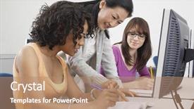  Presentation with teacher - Colorful presentation theme enhanced with active learning - two female students working backdrop and a coral colored foreground