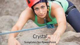 Presentation with rock climbing - Slide set featuring active lifestyle - focused girl climbing rock face background and a soft green colored foreground