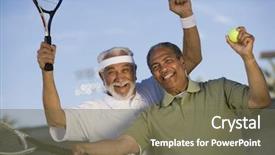  Presentation with active lifestyle - Slide deck consisting of active lifestyle - happy african american man background and a violet colored foreground